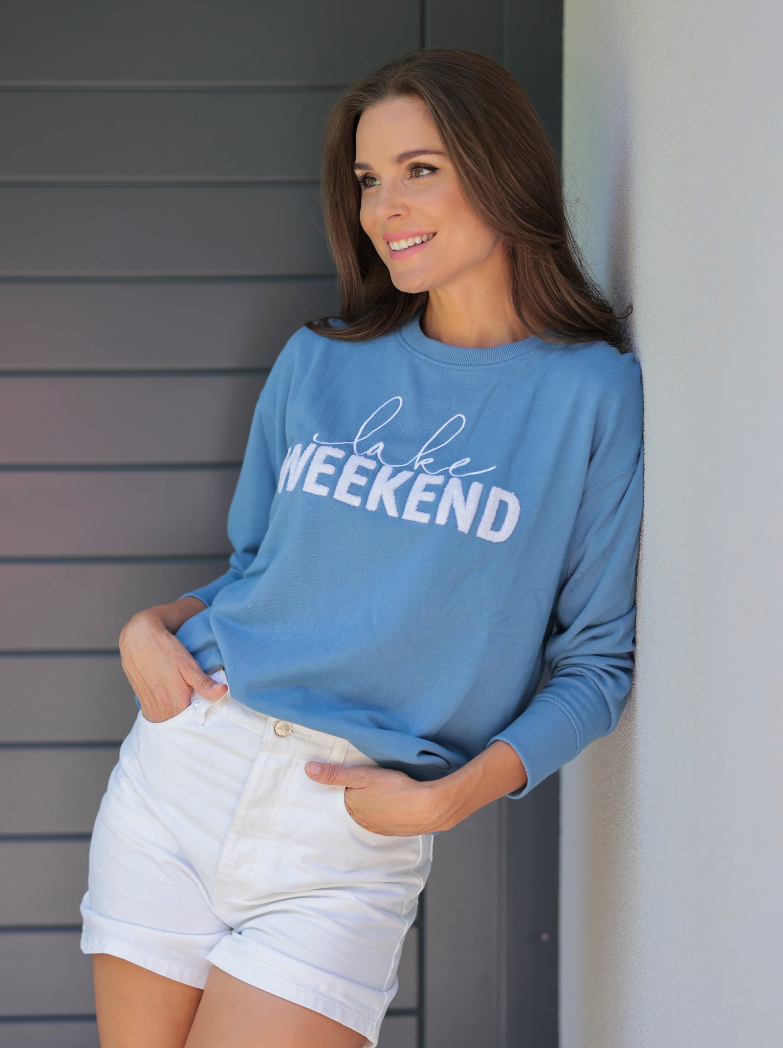 Buy "Lake Weekend" Sweatshirt, Blue by Shiraleah Retail