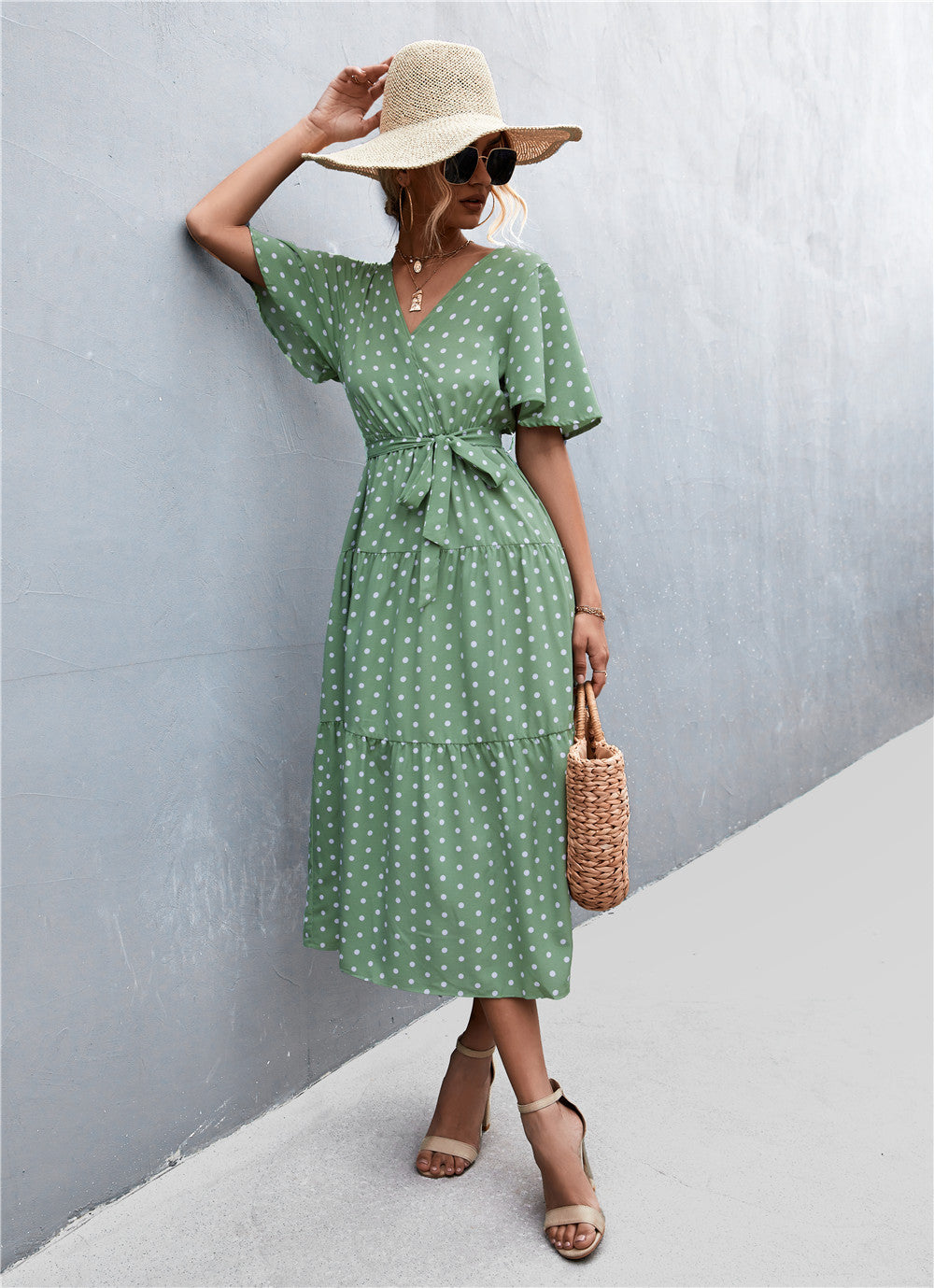 Buy Printed V-Neck Flutter Sleeve Belted Dress by YO