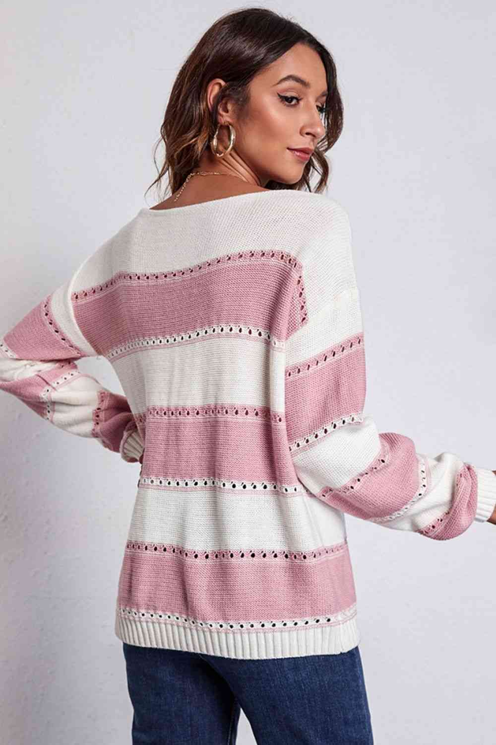 Buy Striped Boat Neck Dropped Shoulder Sweater by B&S