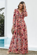 Buy Floral Frill Trim Flounce Sleeve Plunge Maxi Dress by SYNZ