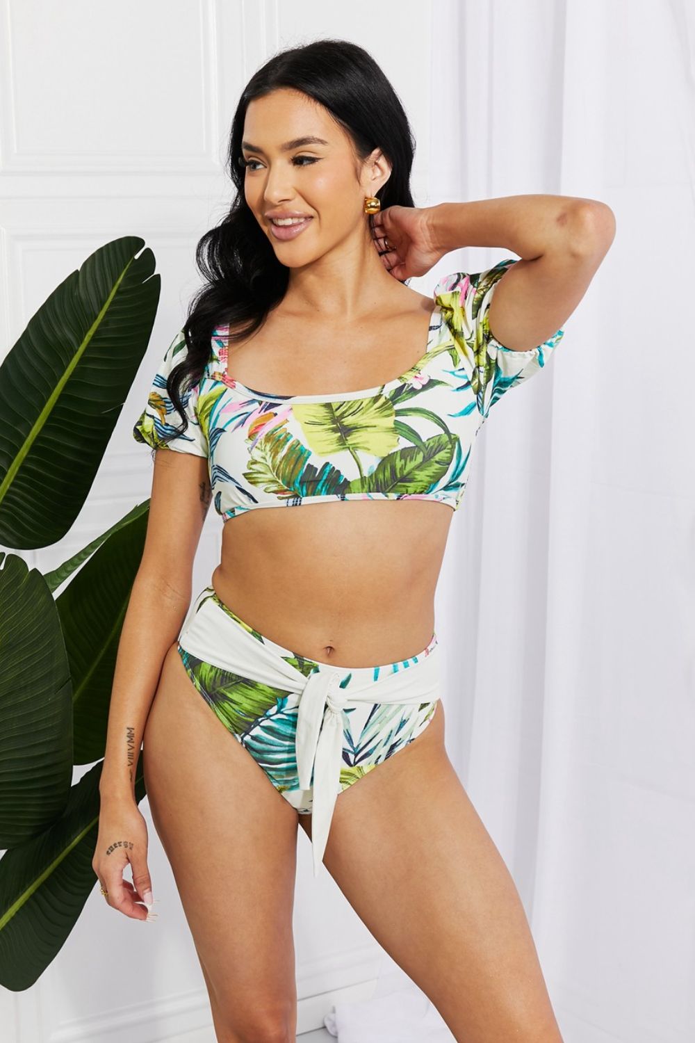 Buy Vacay Ready Puff Sleeve Bikini in Floral by Marina West Swim