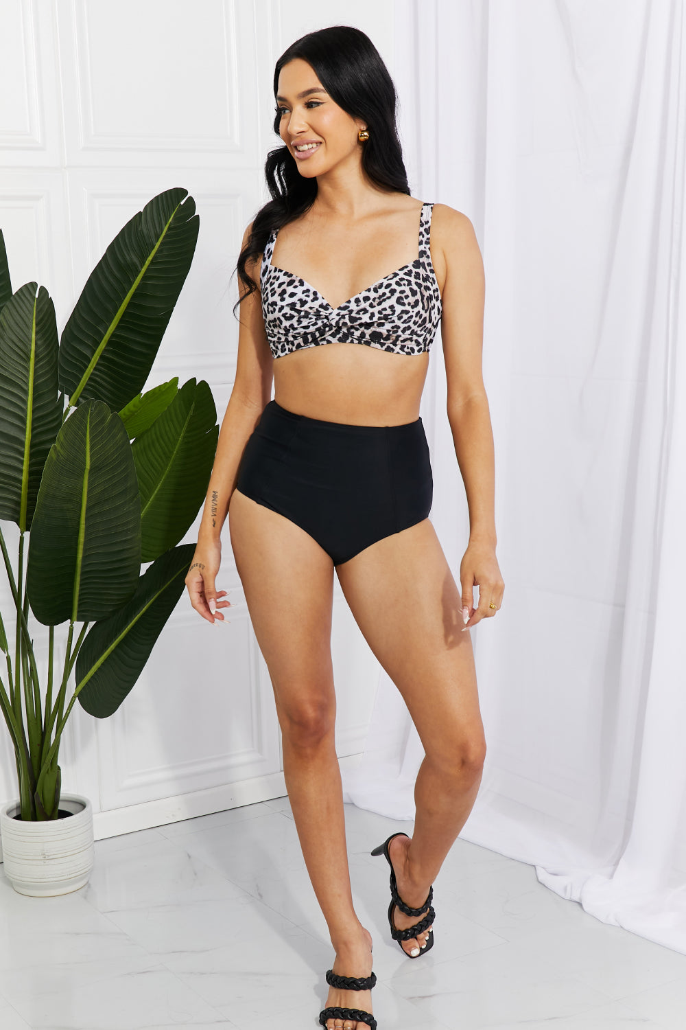 Buy Take A Dip Twist High-Rise Bikini in Leopard by Marina West Swim