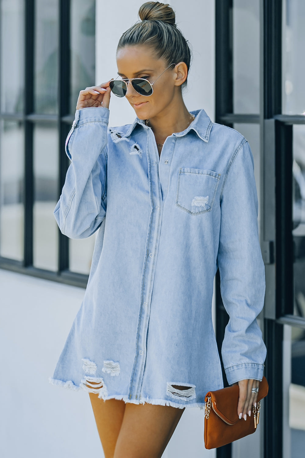 Buy Distressed Snap Down Denim Jacket by Faz