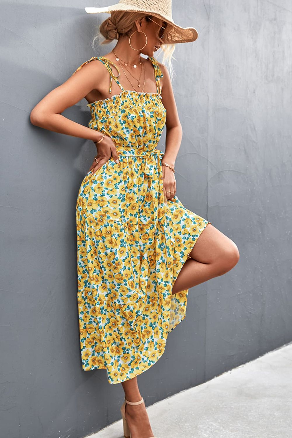 Buy Floral Tie-Shoulder Belted Dress by YO