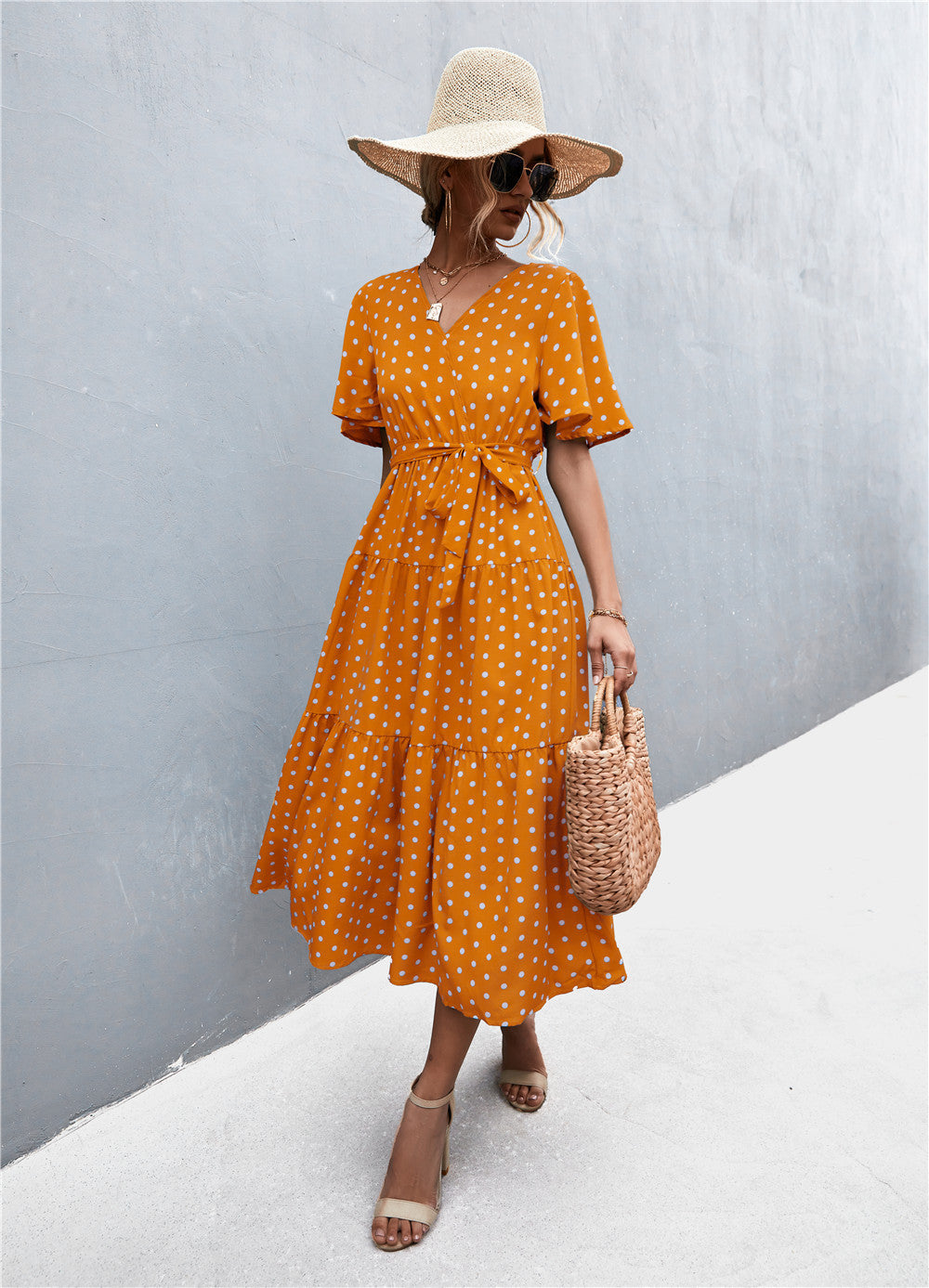 Buy Printed V-Neck Flutter Sleeve Belted Dress by YO