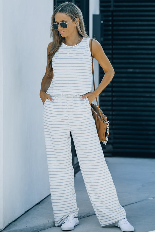 Buy Striped Sleeveless Jumpsuit with Pockets by Faz