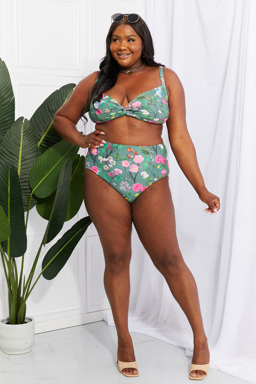 Buy Take A Dip Twist High-Rise Bikini in Sage by Marina West Swim