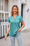 Buy Notched Neck Flutter Sleeve Satin Top by Faz