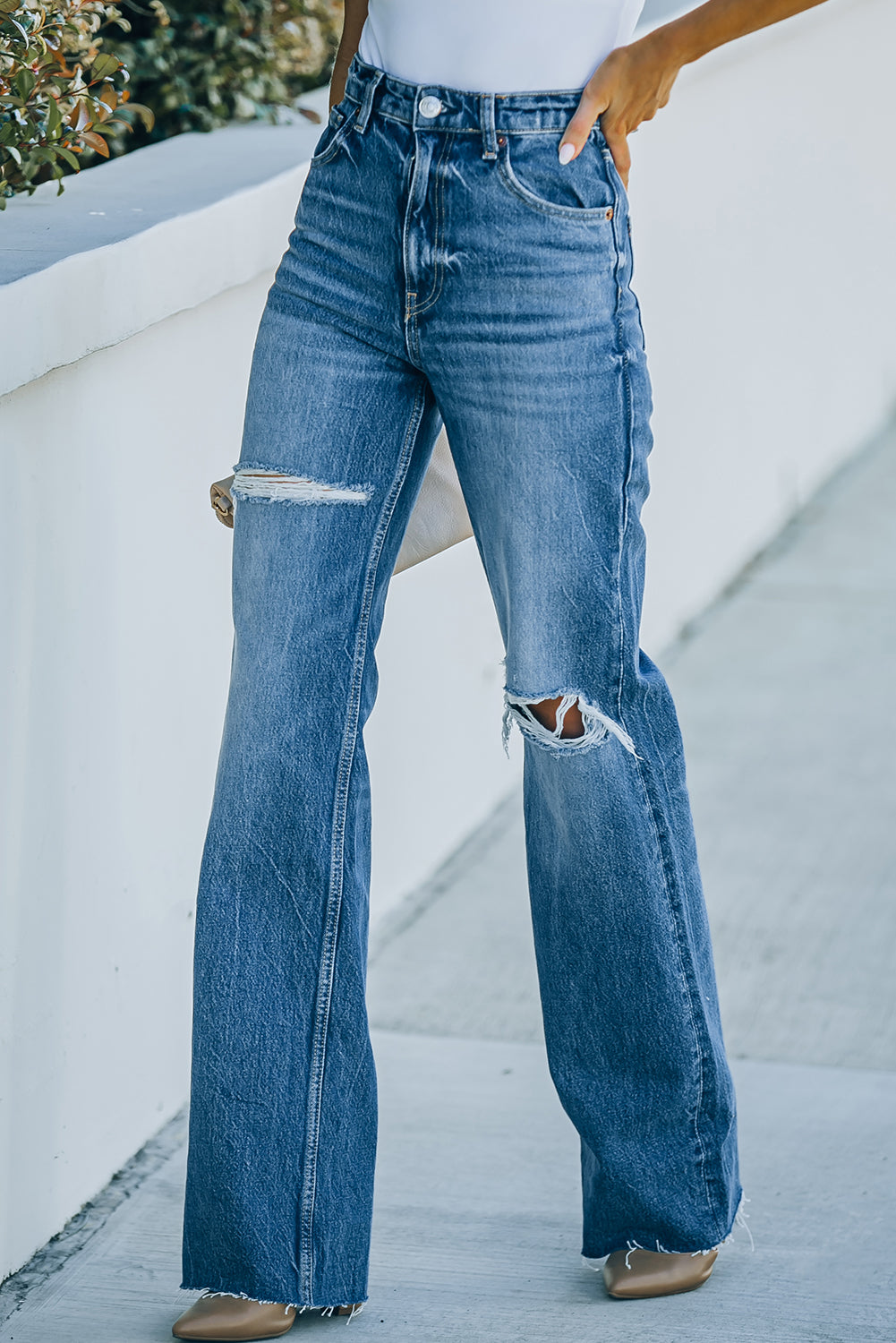 Buy High-Rise Distressed Raw Hem Jeans by Faz