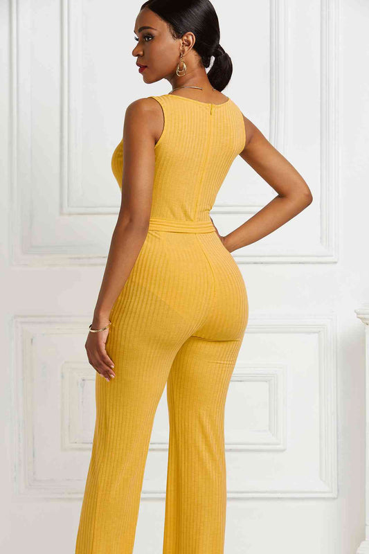 Buy Button Detail Tie Waist Jumpsuit with Pockets by Faz