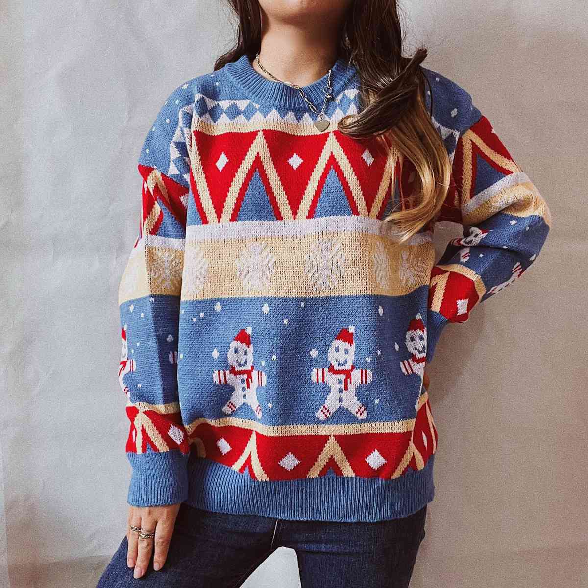 Buy Printed Round Neck Long Sleeve Sweater by Faz