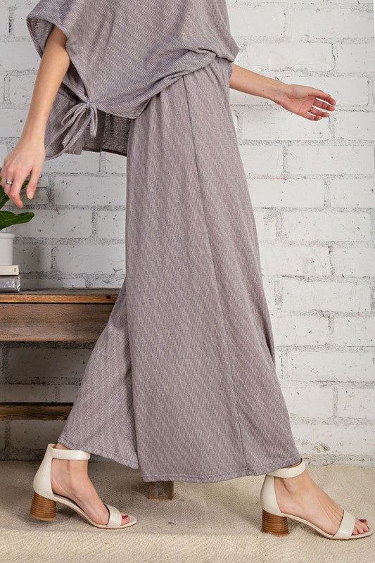 EASEL Heather Grey Switch It Up Textured Wide Leg Pants by Sensual Fashion Boutique