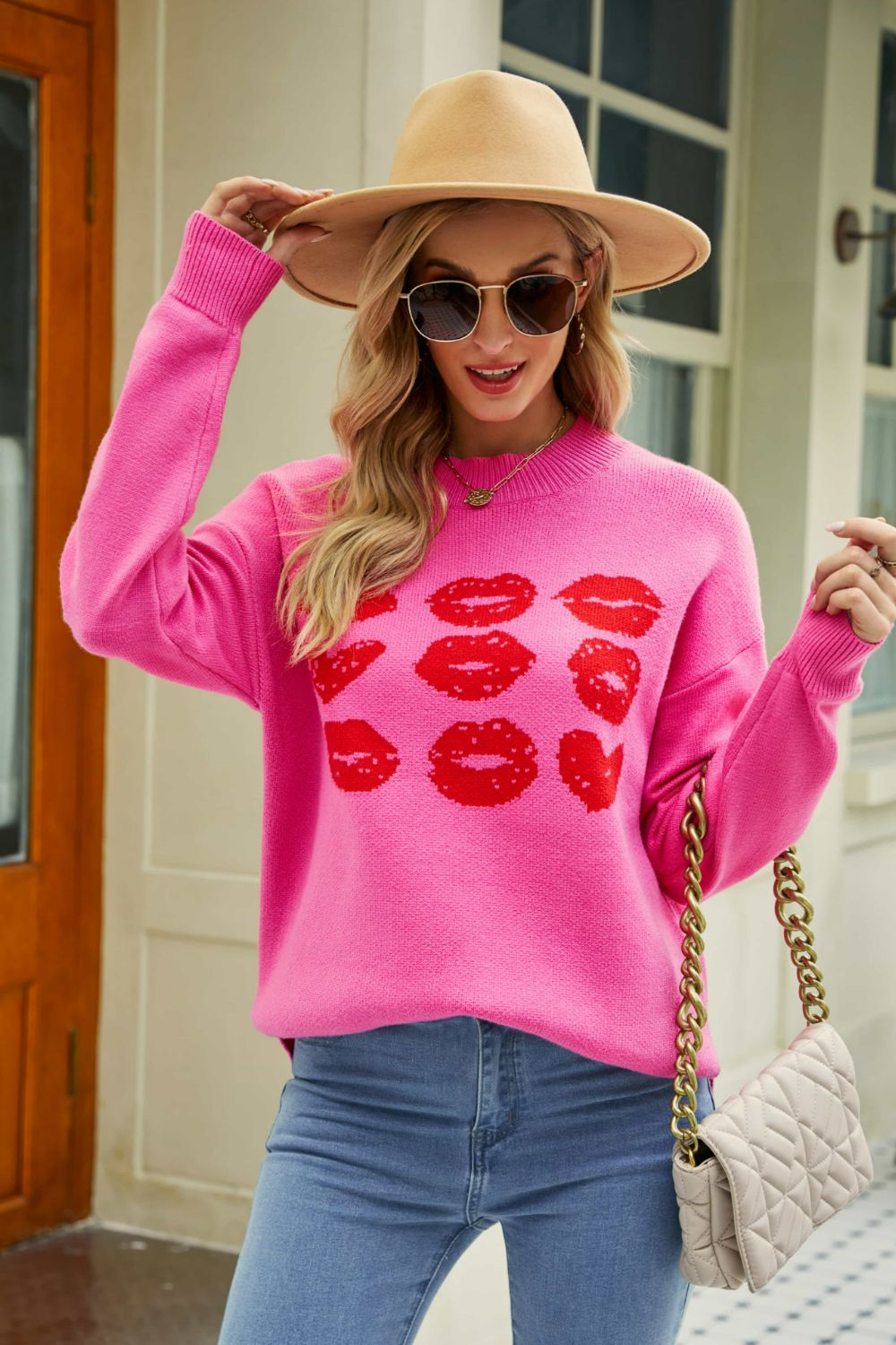 Buy Lip Graphic Slit Dropped Shoulder Sweater by Faz