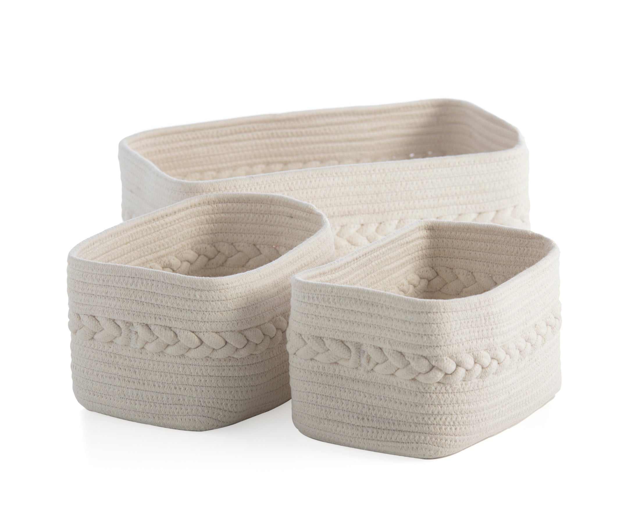 Assorted Set Of 3 Dharma Cotton Rope Organizer Baskets, Ivory