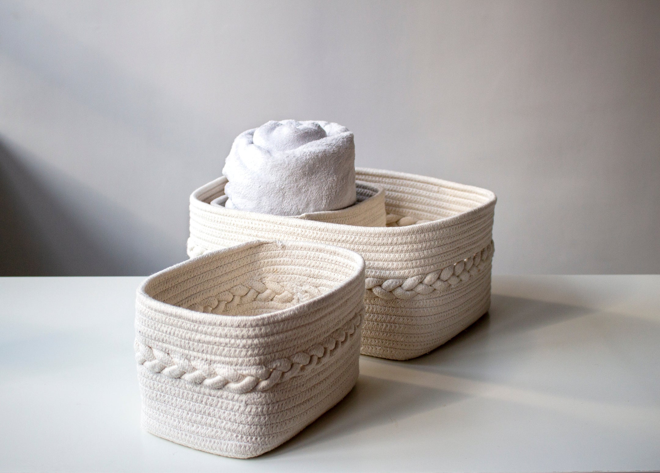 Buy Assorted Set Of 3 Dharma Cotton Rope Organizer Baskets, Ivory by Shiraleah