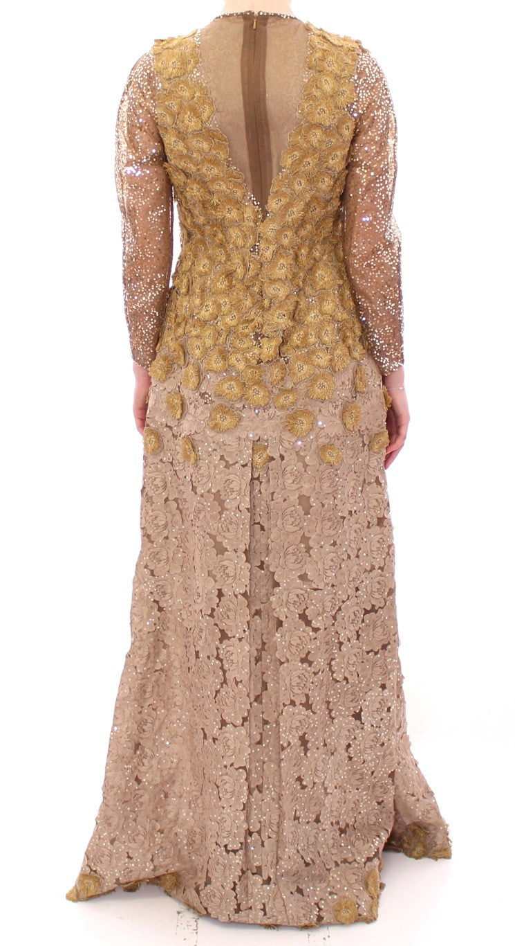 Buy Exquisite Gold Lace Maxi Dress with Crystals by Lanre Da Silva Ajayi