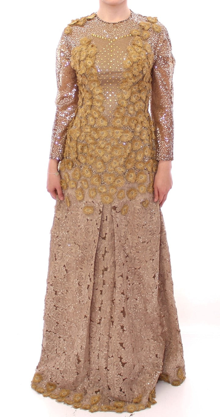 Buy Exquisite Gold Lace Maxi Dress with Crystals by Lanre Da Silva Ajayi