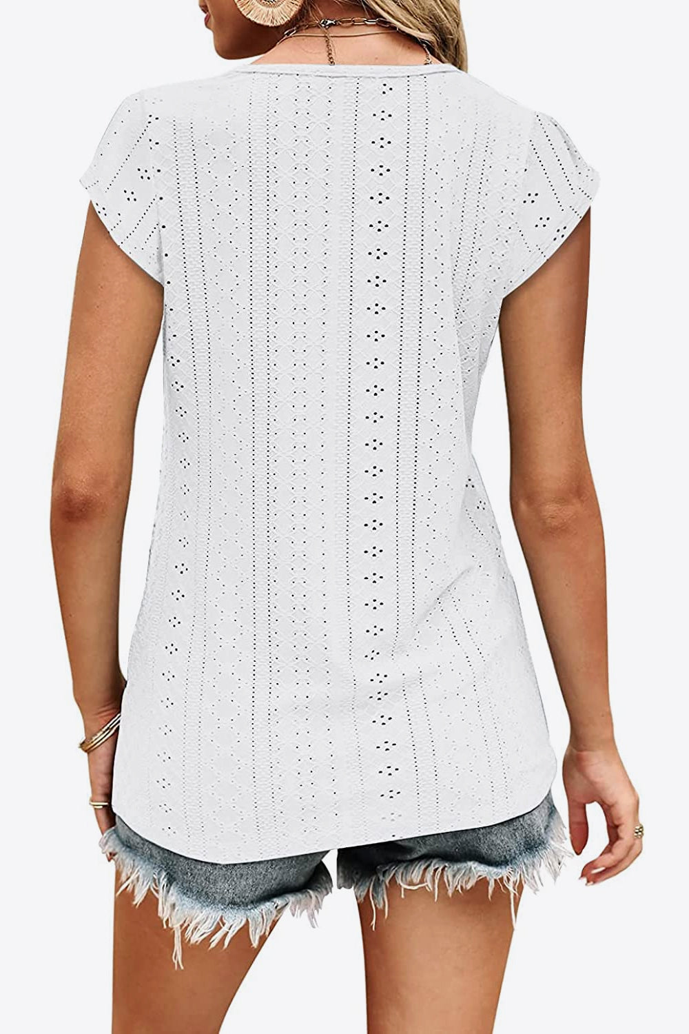 Buy Eyelet Contrast V-Neck Tee by Faz