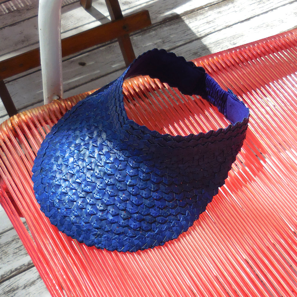 Buy Pandan Visor Straw Hat - Royal Blue by BrunnaCo