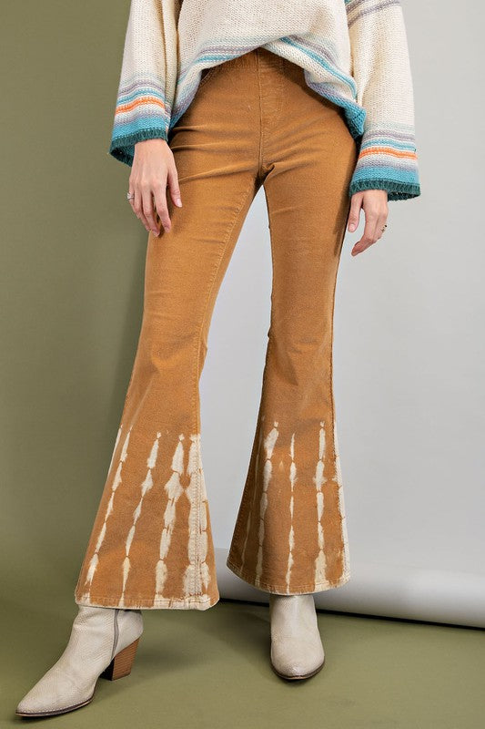 EASEL Camel Corduroy Bell Bottom Elastic Waist Pants by Sensual Fashion Boutique