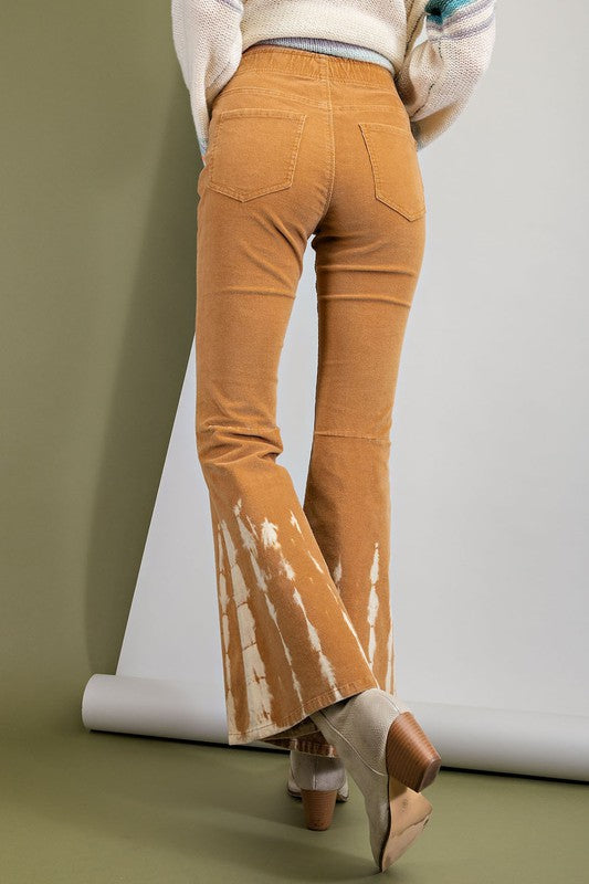 Buy EASEL Camel Corduroy Bell Bottom Elastic Waist Pants by Sensual Fashion Boutique by Sensual Fashion Boutique