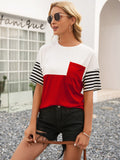 Buy Striped Color Block Round Neck Tee by Faz
