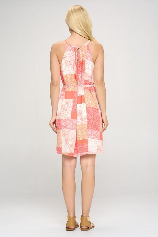 Buy Sleeveless Patch Print Dress with Tie by Tan Hephaestus