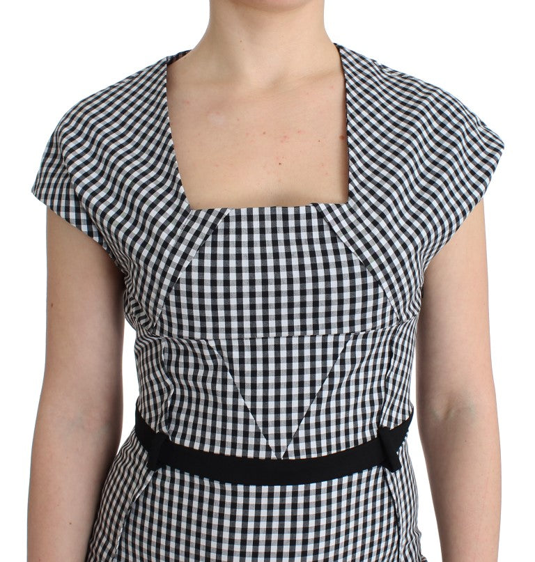 Buy Black White Checkered Belted Sheath Dress by GF Ferre