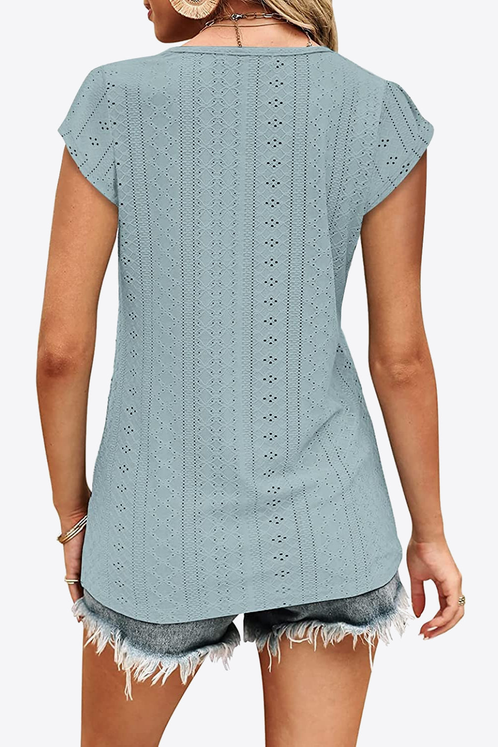 Buy Eyelet Contrast V-Neck Tee by Faz