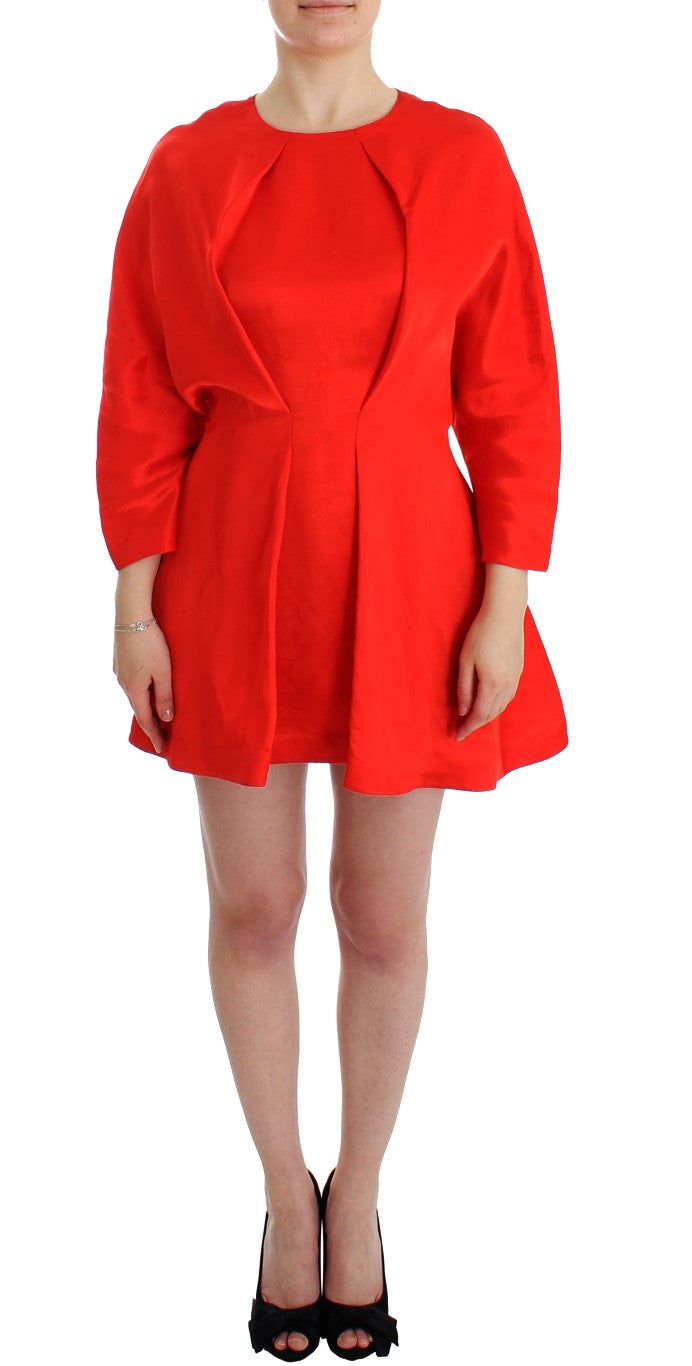 Radiant Red Linen Blend Artisan Dress