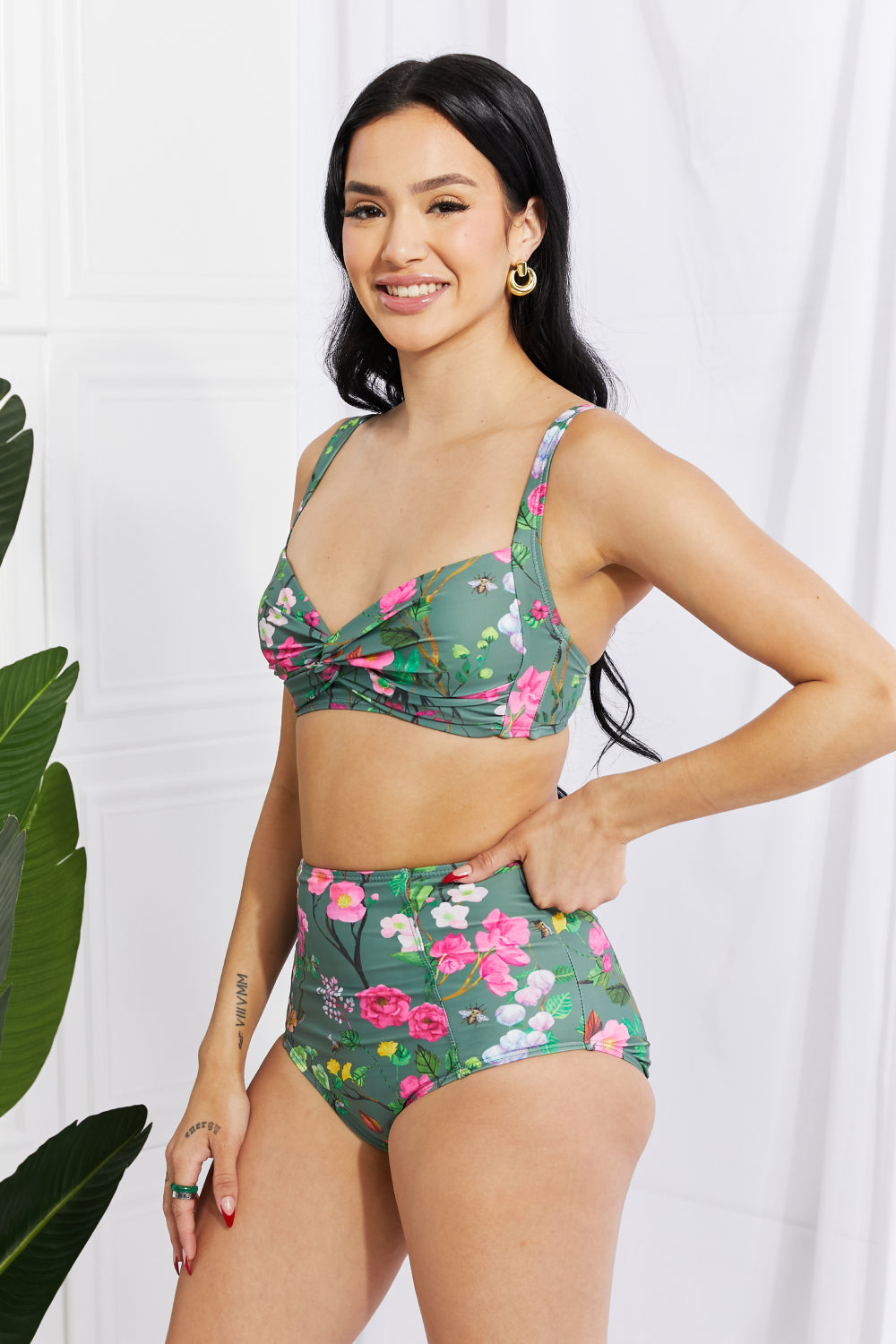 Buy Take A Dip Twist High-Rise Bikini in Sage by Marina West Swim