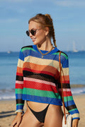 Buy Rainbow Stripe Openwork Long Sleeve Cover-Up by Faz