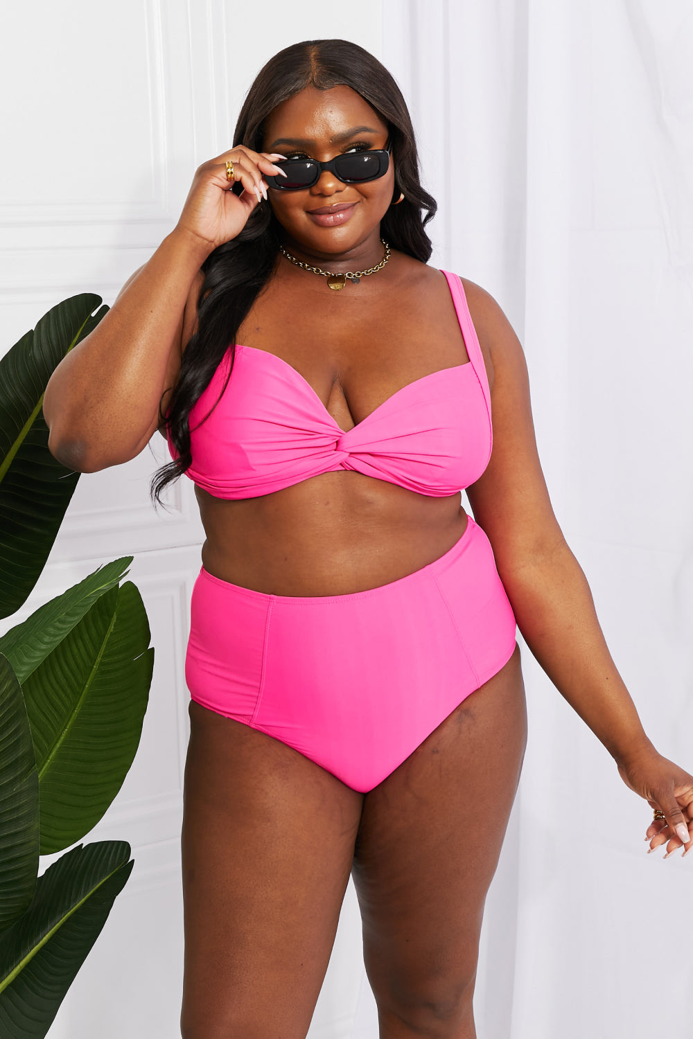 Buy Take A Dip Twist High-Rise Bikini in Pink by Marina West Swim