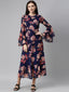 Souchii Navy Blue Floral Chiffon Midi Dress