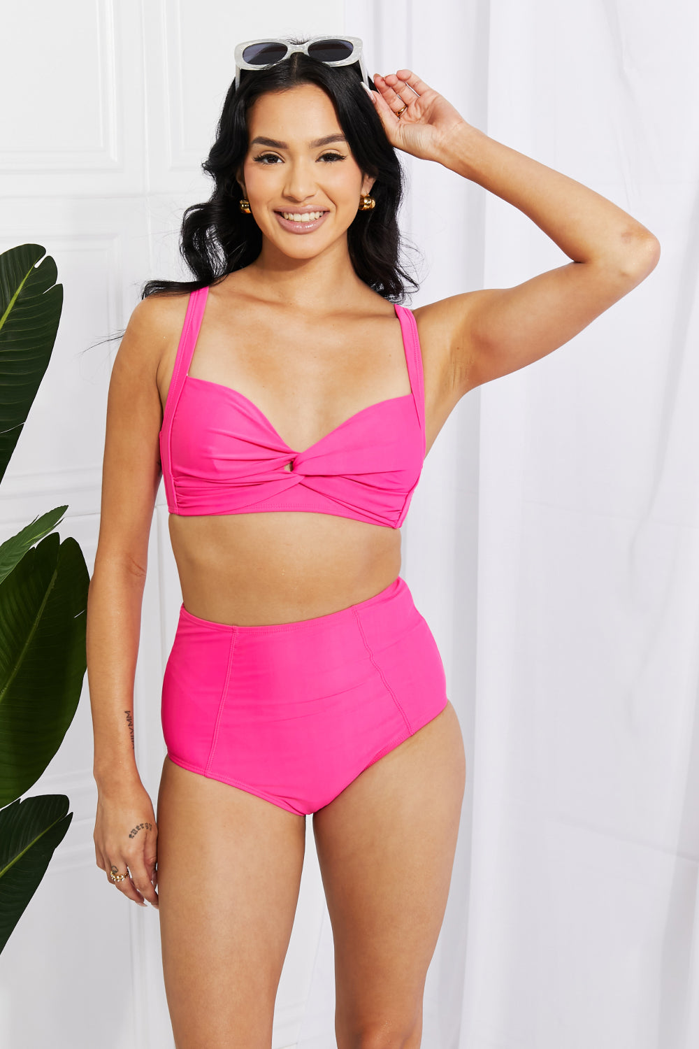 Buy Take A Dip Twist High-Rise Bikini in Pink by Marina West Swim