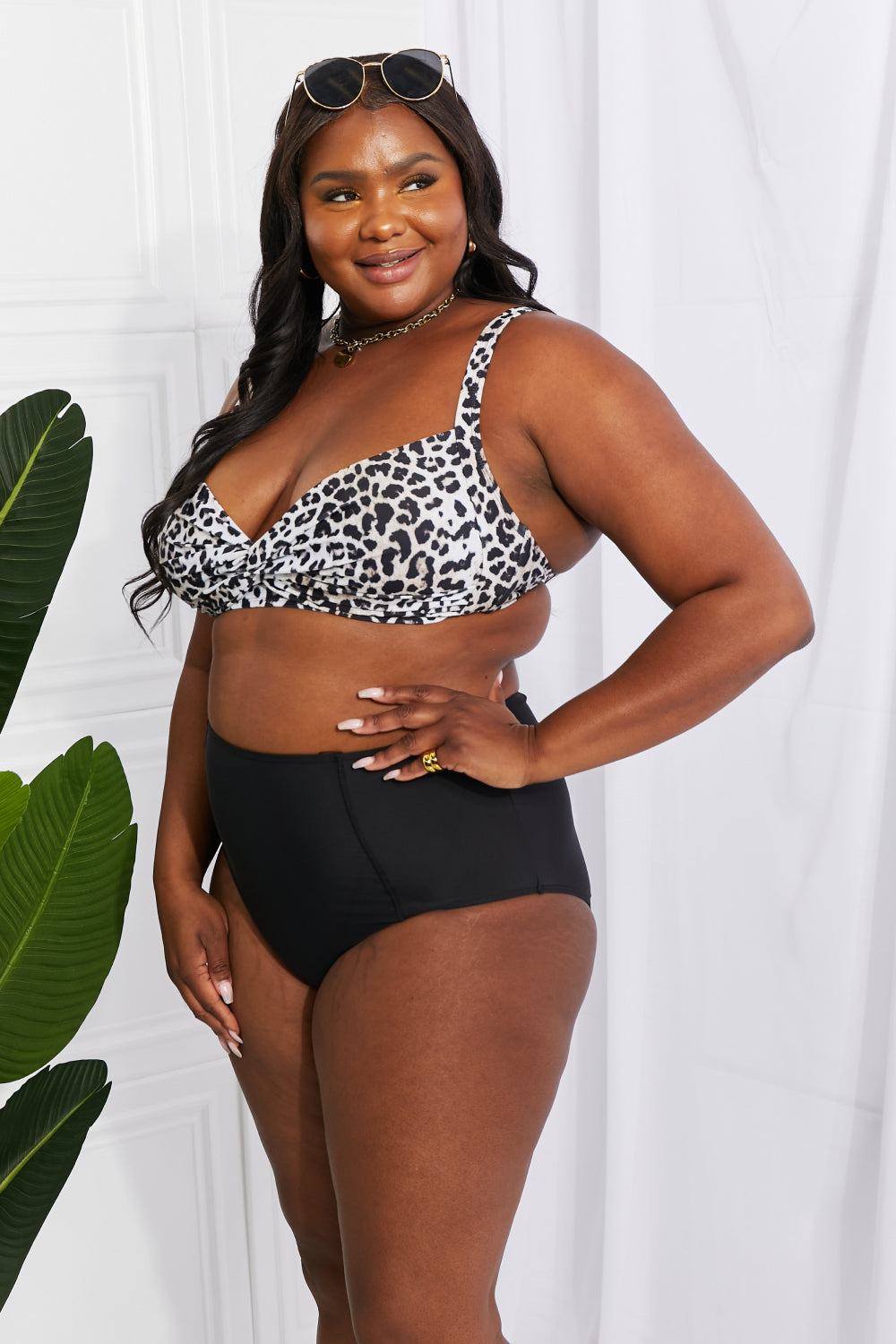 Buy Take A Dip Twist High-Rise Bikini in Leopard by Marina West Swim