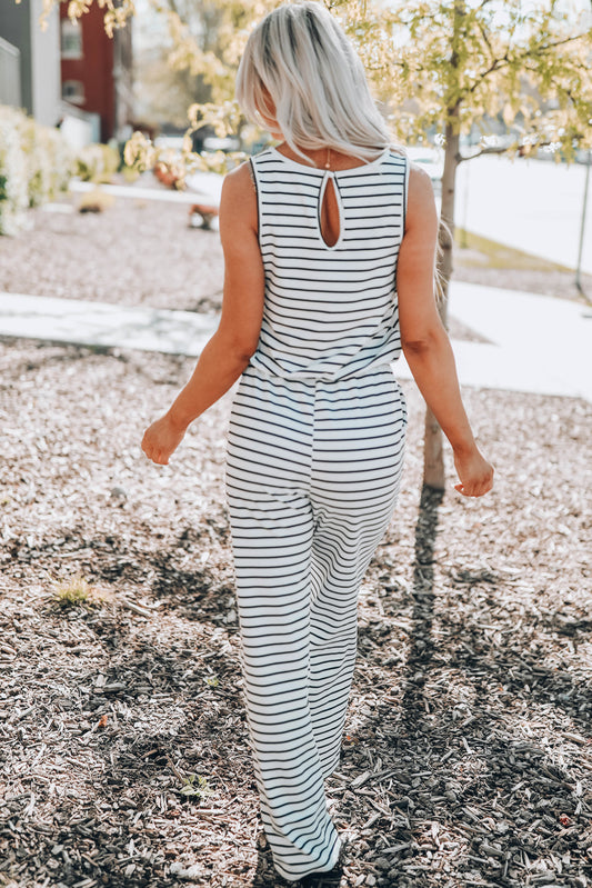 Buy Striped Sleeveless Jumpsuit with Pockets by Faz