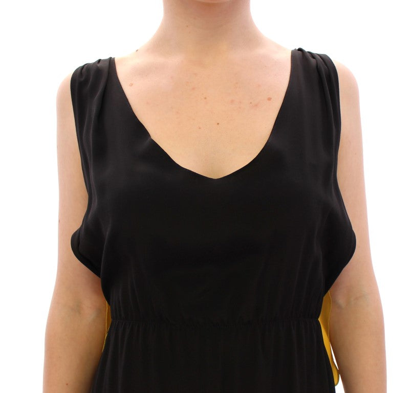 Buy Elegant Silk Blend Shift Dress in Black and Yellow by Lamberto Petri