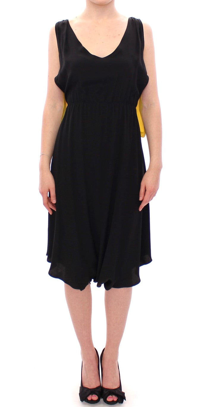 Buy Elegant Silk Blend Shift Dress in Black and Yellow by Lamberto Petri