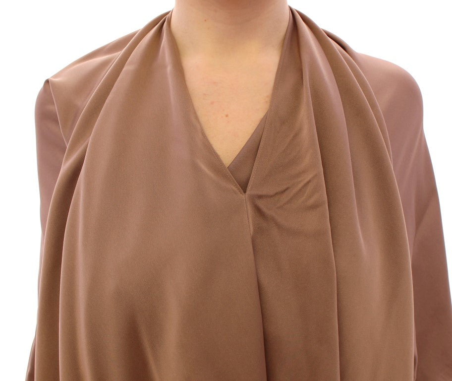Buy Elegant Brown Silk Shift Dress by Lamberto Petri