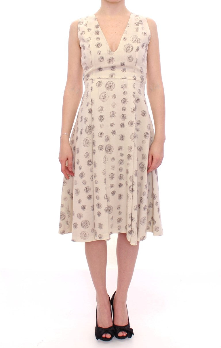 Buy Elegant White Wool Shift Dress with Gray Print by Andrea Incontri