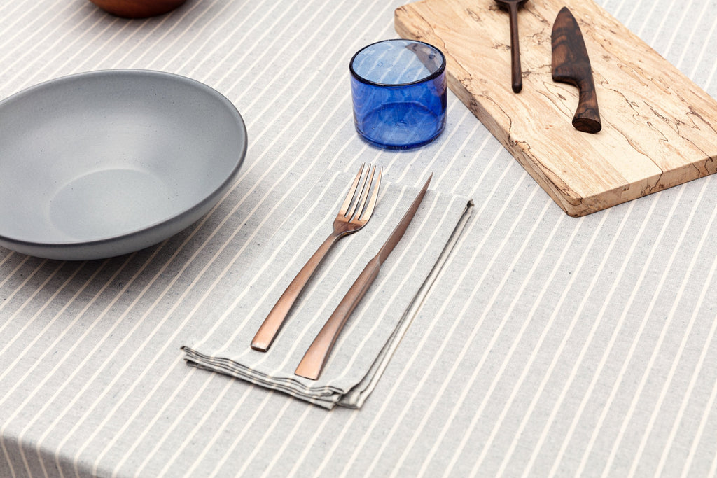 Buy Grey Striped Tablecloth by MEEMA