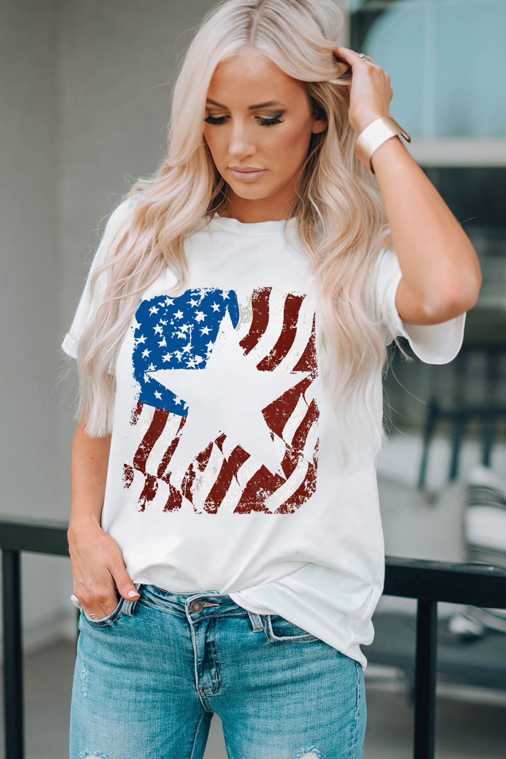 Buy US Flag Graphic Round Neck Tee by Faz