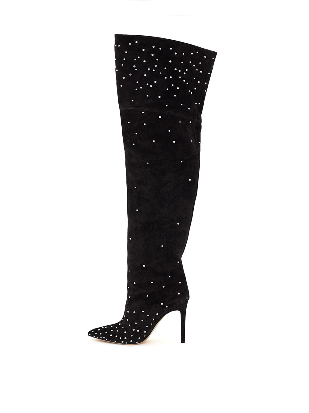 Crystal-Embellished Suede Thigh-High Boots