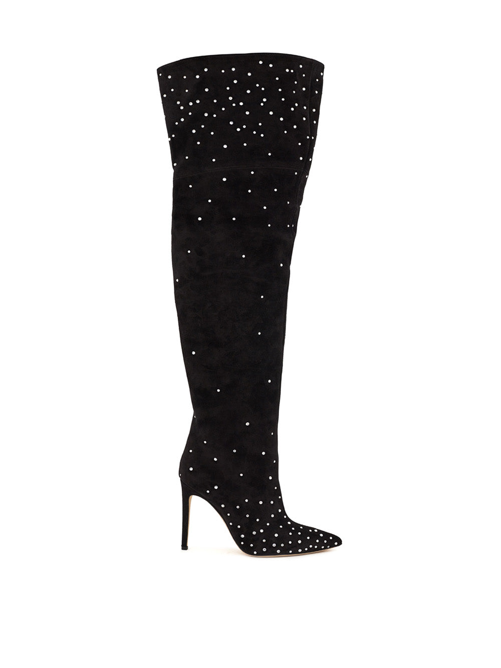 Crystal-Embellished Suede Thigh-High Boots