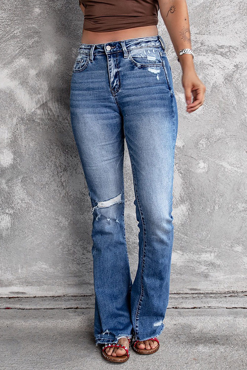 Buy Distressed Flared Jeans with Pockets by Faz