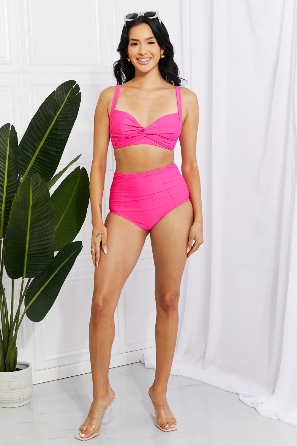 Buy Take A Dip Twist High-Rise Bikini in Pink by Marina West Swim