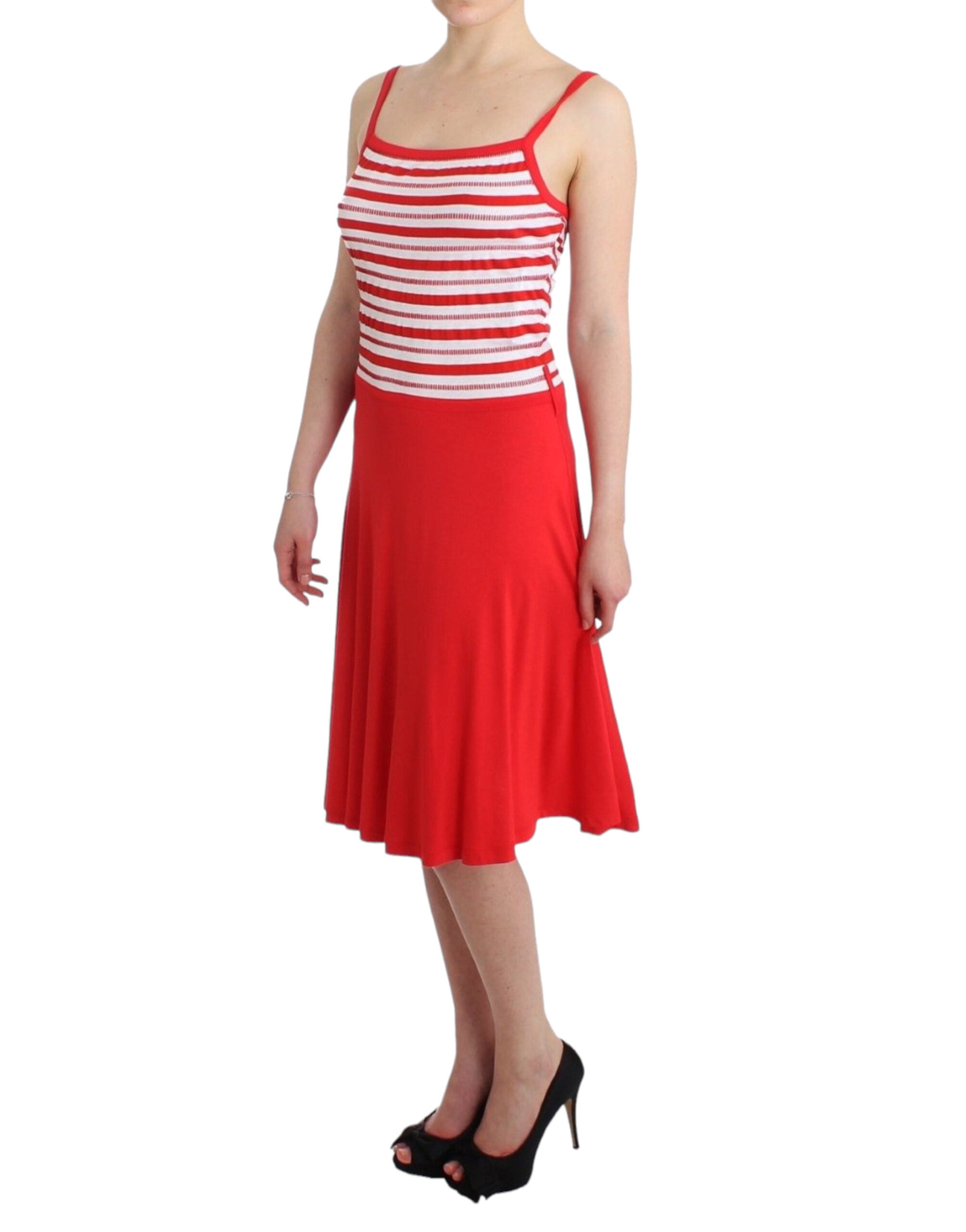 Red striped jersey A-line dress