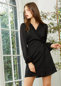 Buy Ruffle Trim Long Sleeve Wrap Dress in Black by Shop at Konus