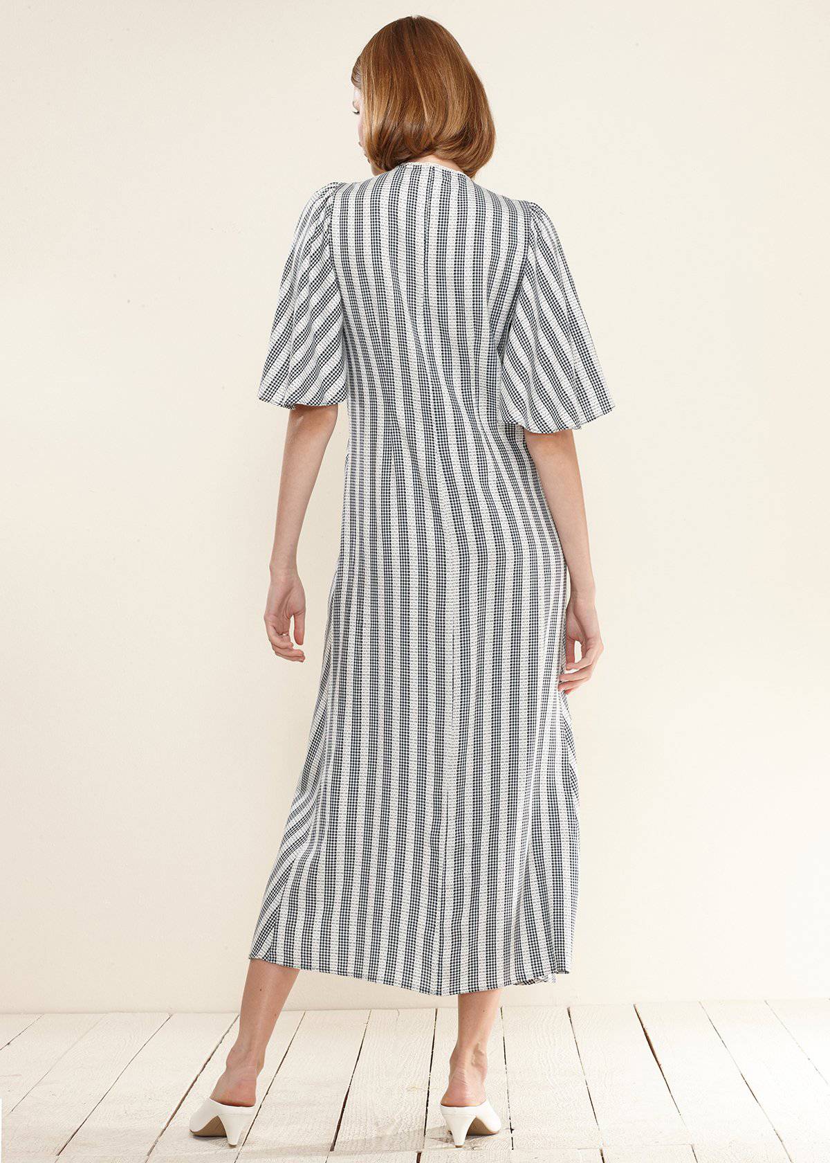 Buy Lace Trim Tie Front Maxi Dress in Ditsy Gingham by Shop at Konus